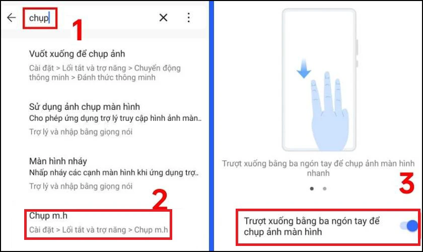 Cách chụp màn hình Vivo bằng cử chỉ vuốt 3 ngón tay