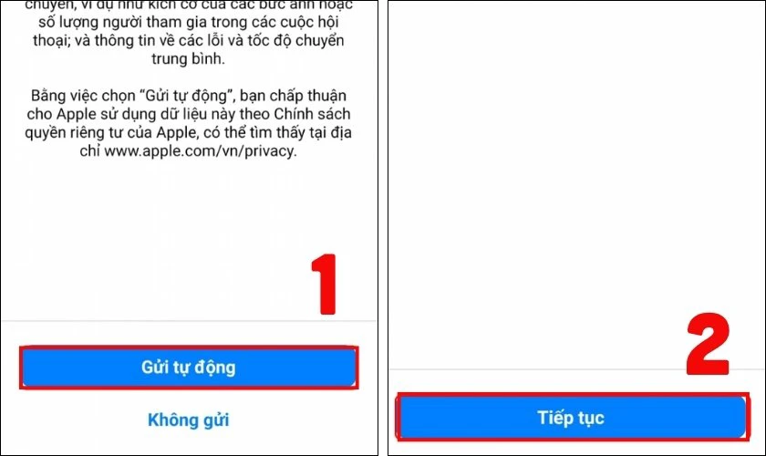 Chọn mục Gửi tự động và nhấn Tiếp tục