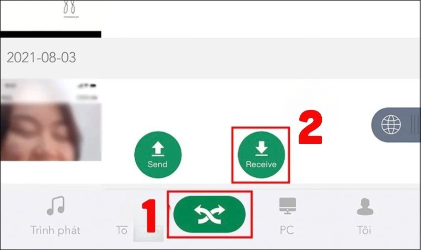 Trên iPhone, mở Xender, chọn tính năng Nhận (Receive)