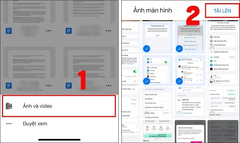 Tại Ảnh và video, chọn các ảnh cần chuyển và nhấn Tải lên