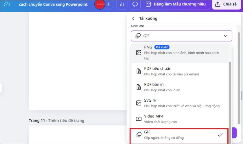 Ở trong phần Loại tệp, bạn hãy nhớ chọn định dạng là GIF