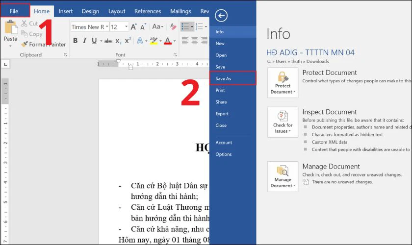 Chọn File và bấm Save as