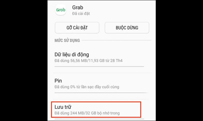 Nhấn vào mục Lưu trữ hoặc Bộ nhớ