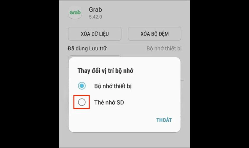 Chọn Thẻ nhớ SD để di chuyển ứng dụng
