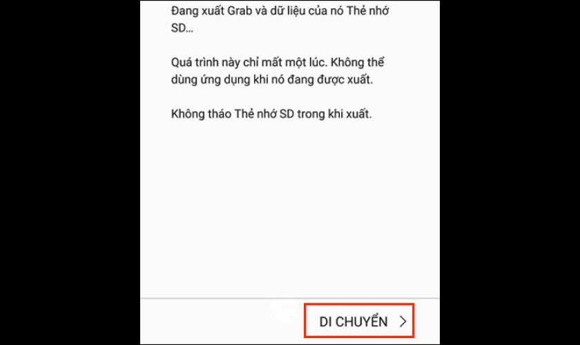Nhấn Di chuyển để bắt đầu quá trình chuyển ứng dụng sang thẻ nhớ