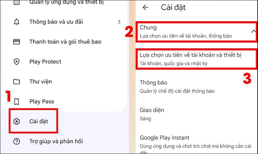 Chọn Lựa chọn ưu tiên về tài khoản và thiết bị