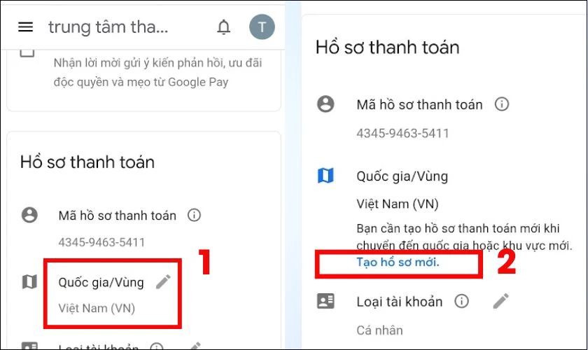 Kiểm tra lại hồ sơ thanh toán khi không thể đổi vùng CH Play