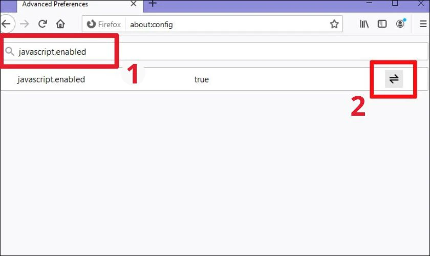 Nhập từ khóa javascript.enabled rồi chọn tắt tính năng