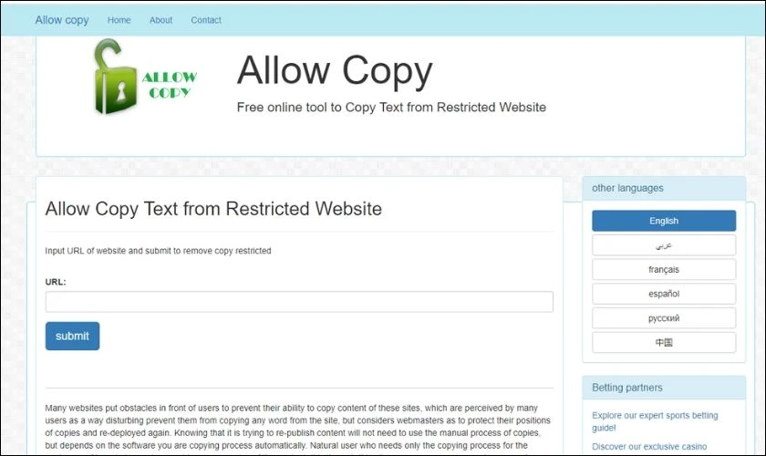 Truy cập trang web allowcopy.com trên trình duyệt web của bạn