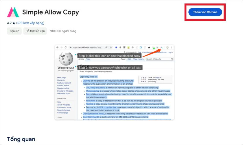 Thêm Simple Allow Cpoy vào tiện ích Chrome của bạn