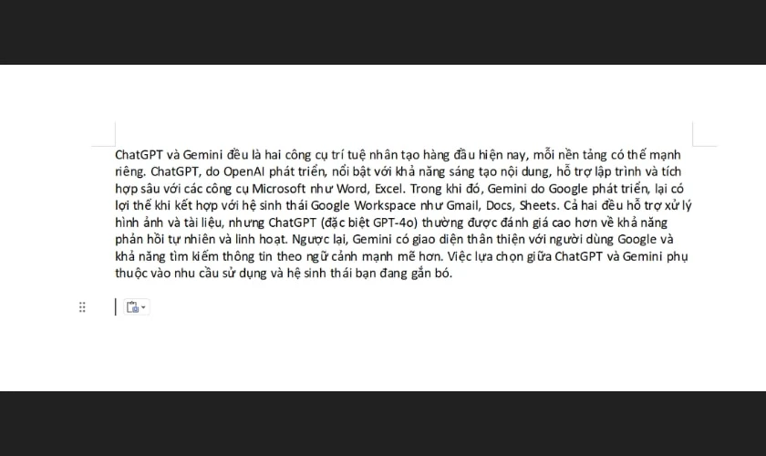 Dán dữ liệu lại vào Word