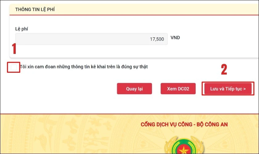 Bạn kiểm tra Thông tin lệ phí