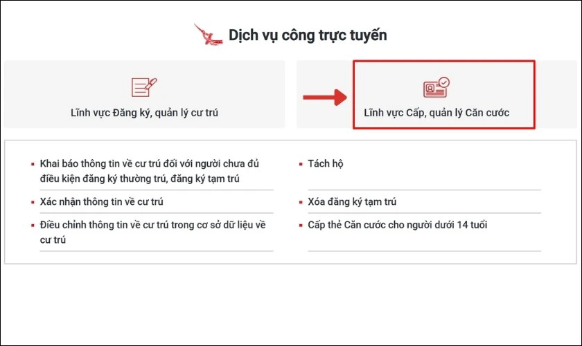 Tìm kiếm và chọn đúng thủ tục cấp lại CCCD