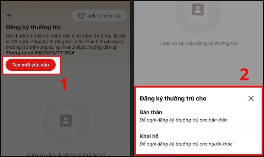 Tạo mới yêu cầu