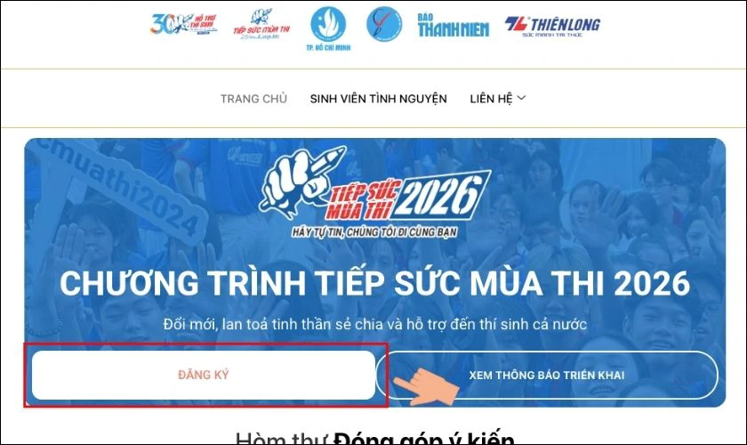 Cách đăng ký tiếp sức mùa thi 2026 qua Website tsmt.sac.vn