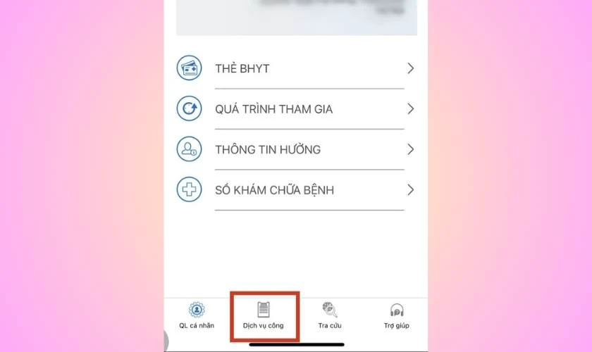 Tại giao diện chính, chọn tab Dịch vụ công