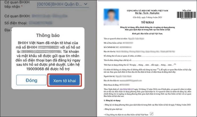 Bạn có thể nhấn Xem tờ khai để xem lại các thông tin