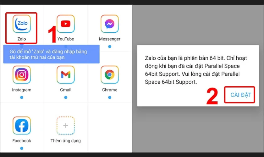 Nhấn vào biểu tượng Zalo