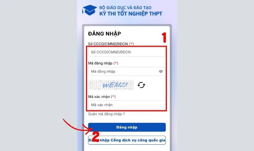 Cách đăng nhập thisinh.thithptquocgia.edu.vn 2026 trên điện thoại - Bước 5