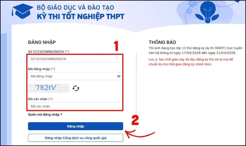 Cách đăng nhập thisinh.thithptquocgia.edu.vn 2026 trên máy tính - Bước 1, 2, 3
