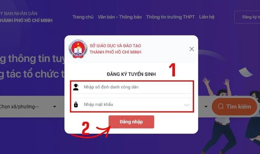 Cách đăng nhập ts10.hcm.edu.vn - Bước 3, 4