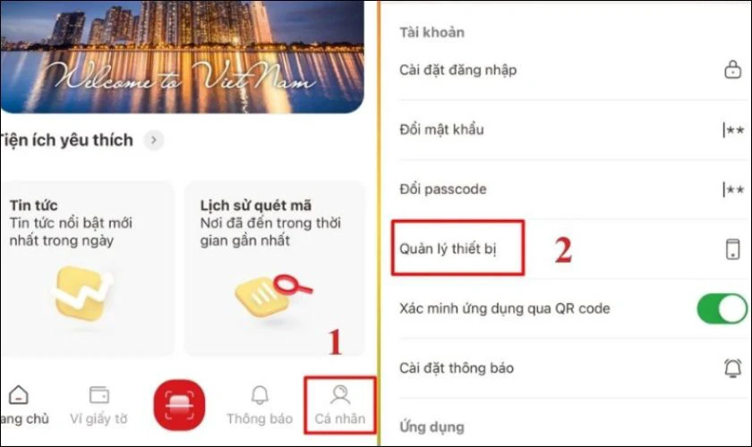 Vào mục Cá nhân và chọn Quản lý thiết bị