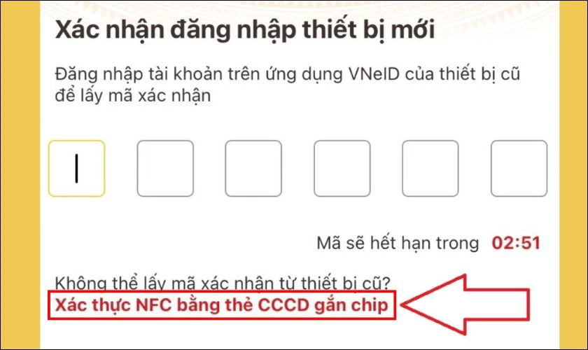 Nhấn vào ô Xác thực thiết bị bằng thẻ CCCD gắn chip qua NFC