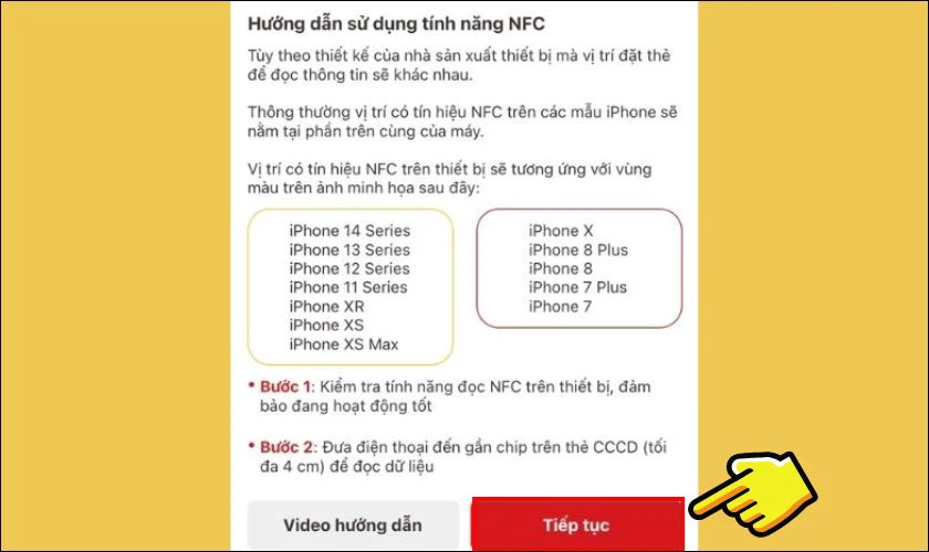 Nhấn vào Tiếp tục