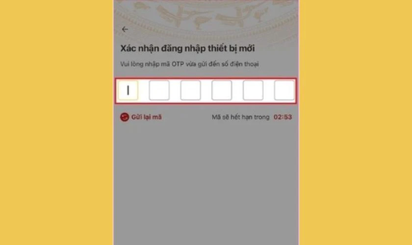 Sau khi đã xác thực NFC thành công, mã OTP sẽ được gửi về số điện thoại