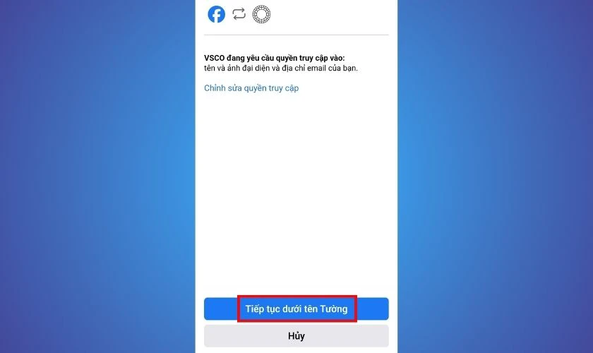 Đăng nhập vào VSCO bằng tài khoản Facebook