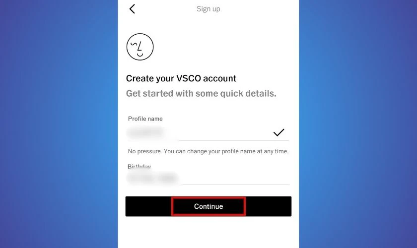 Nhập Profile name và ngày sinh