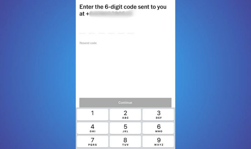 Nhập mã code và nhấn Continue