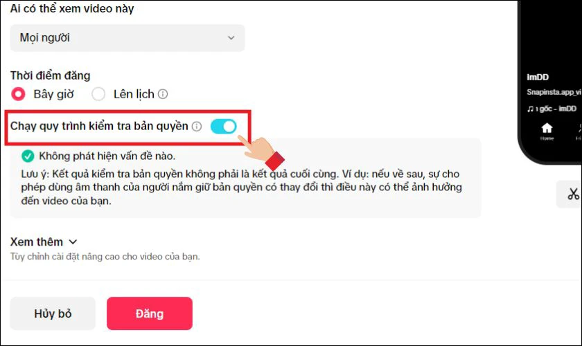 Chạy quy trình kiểm tra bản quyền video trước khi đăng tải lên TikTok