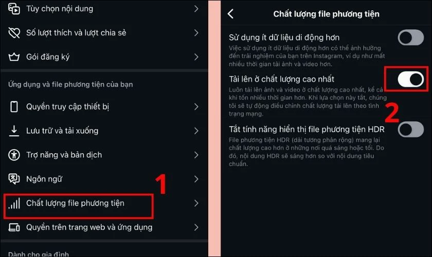 Bật công tắc Tải lên ở chất lượng cao nhất