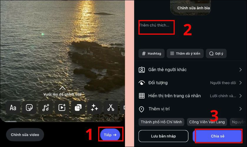 Bấm vào biểu tượng tiếp ở góc bên phải màn hình