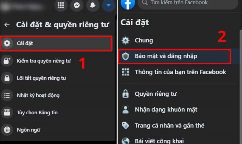 Chọn Bảo mật và đăng nhập