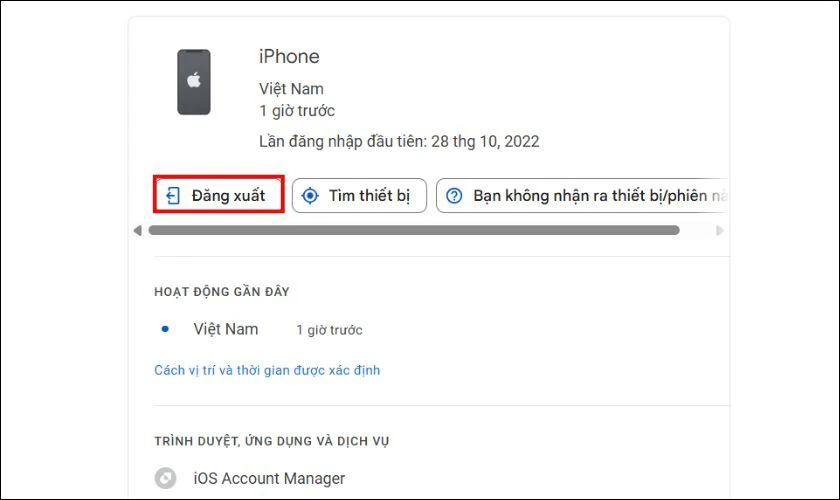 Chọn đăng xuất tài khoản khỏi thiết bị mà bạn muốn