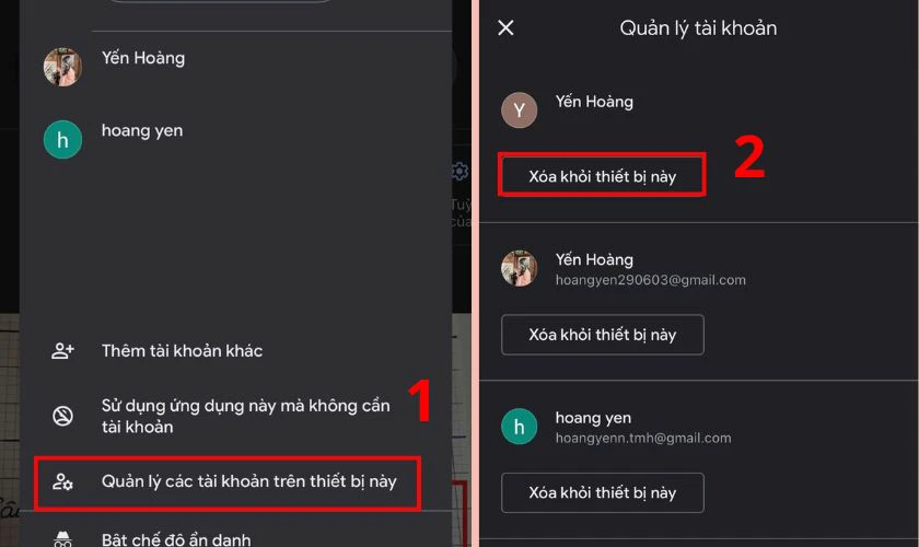 Chọn Quản lý các tài khoản trên thiết bị này