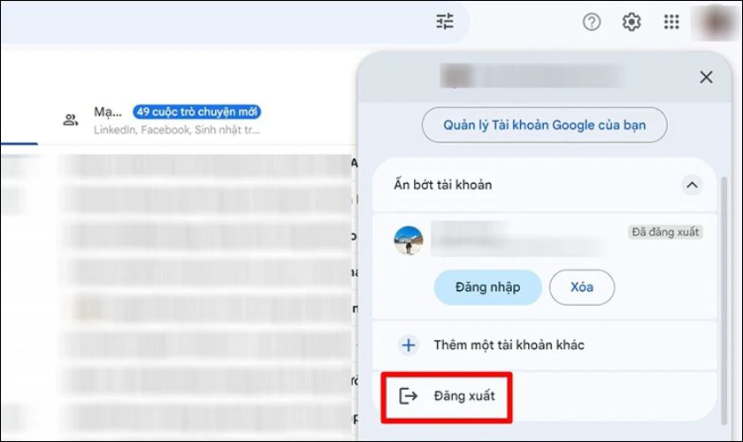 Trong bảng chọn hiện ra, chọn Đăng xuất (Sign out)