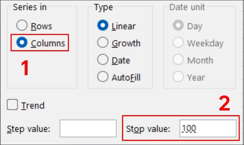 Cách đánh số trong Excel bằng stop value