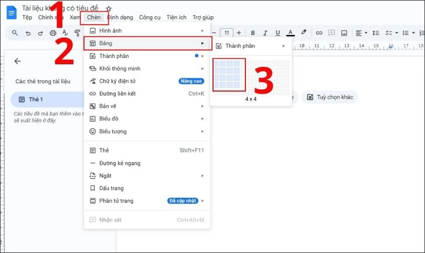 Tạo bảng cần đánh số thứ tự trong Google Docs