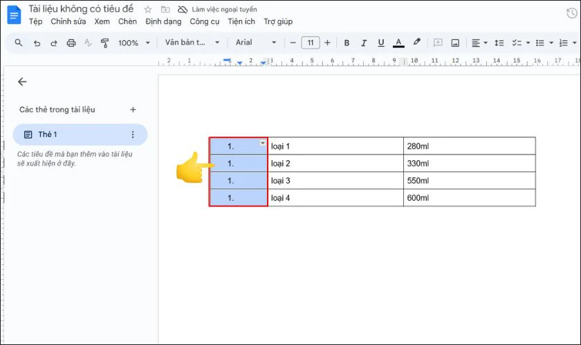 Phần được bôi đen trong bảng sẽ hiện ra dãy số giống nhau