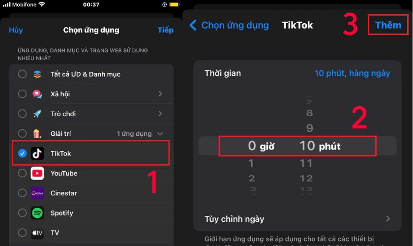 Đặt thời gian giới hạn tùy chỉnh, chọn Thêm