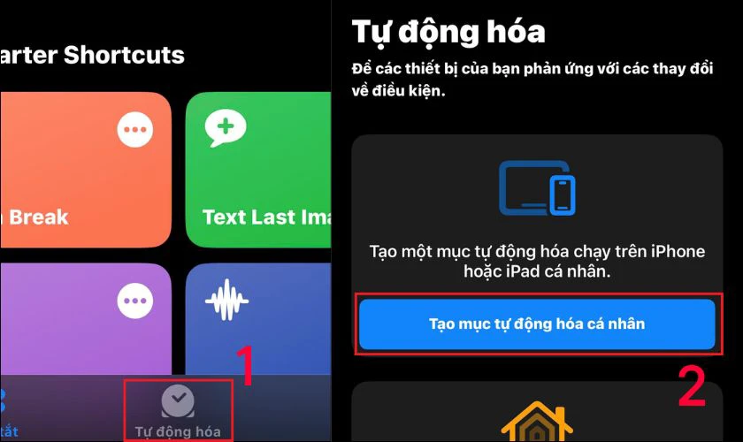 Nhấn Tự động hóa, chọn Tạo mục tự động hóa cá nhân