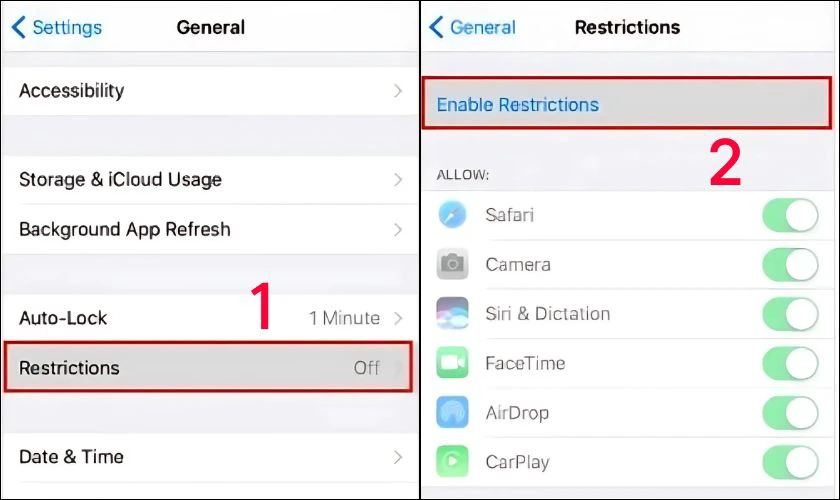 Cách đặt mật khẩu ứng dụng trên iPhone bằng Giới hạn Restriction