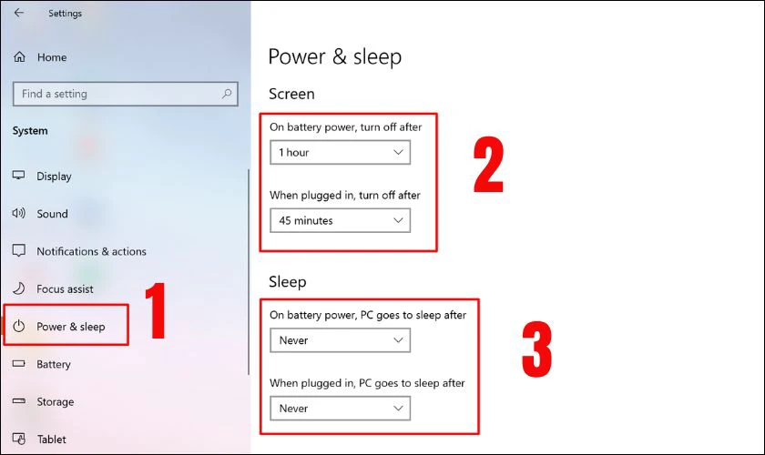 Bạn chọn mục Power & Sleep để chỉnh lại như bình thường