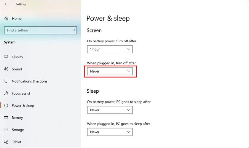 Chọn Never trong tùy chọn 