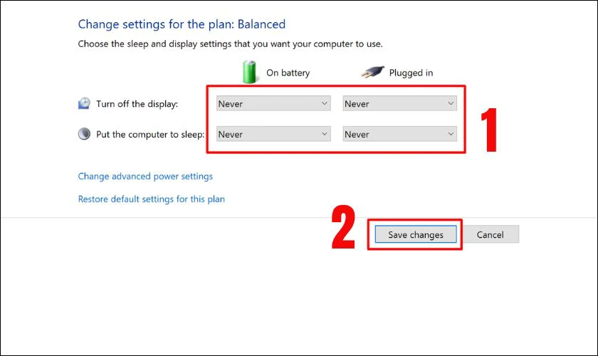Nhấn chọn Never như hình