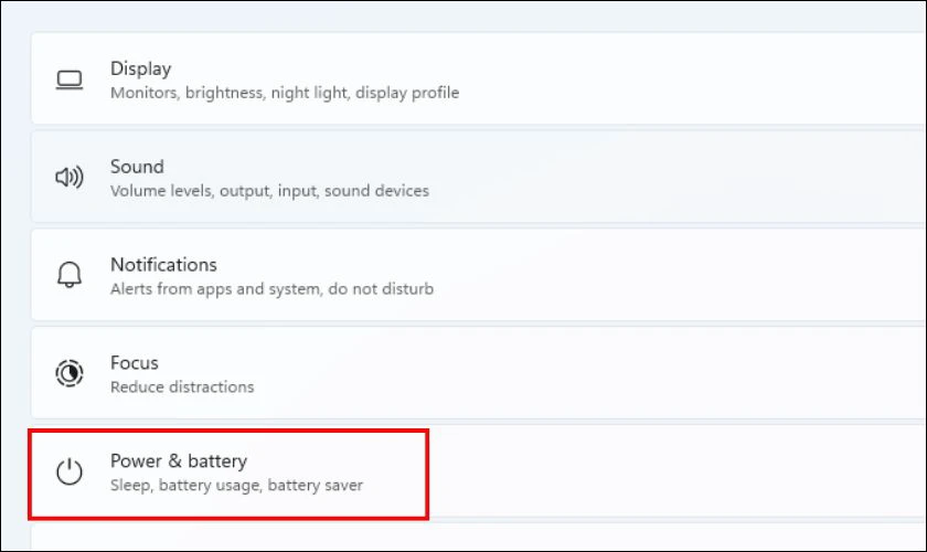 Chọn Power & battery