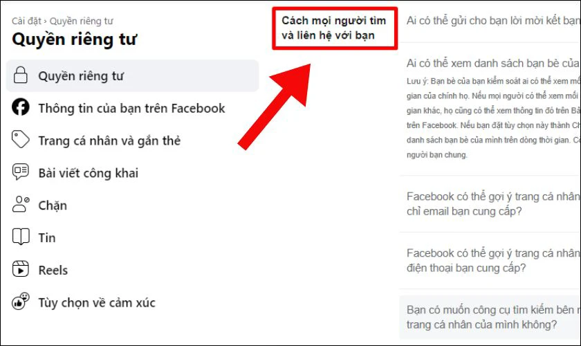 Bạn kéo xuống tìm phần Cách mọi người tìm và liên hệ với bạn